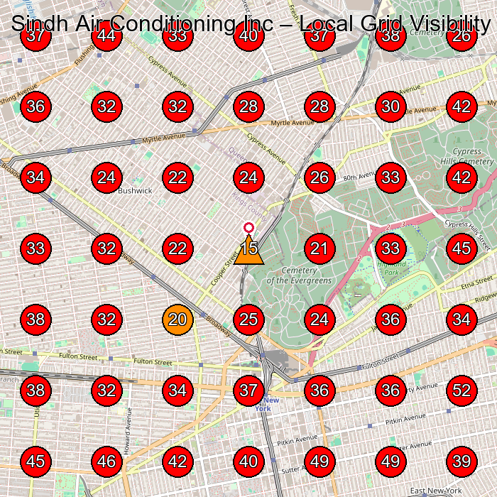 Sindh Air Conditioning Inc GeoGrid visibility map for Air Conditioning Contractor in Glendale